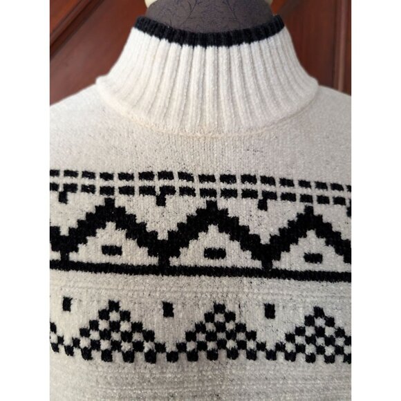 Christian Siriano Womens White & Black Geometric Knit Turtleneck Sweater Size M - Picture 2 of 8